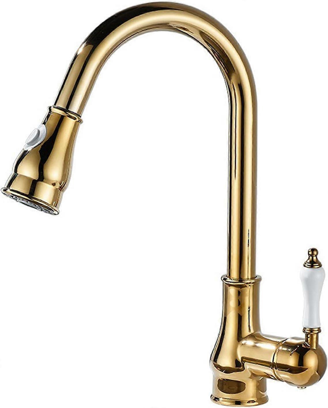 Vintage Gold Kitchen Mixer Tap with Pull Out Spray, 360° Swivel Spout, Single Handle Sink Faucet