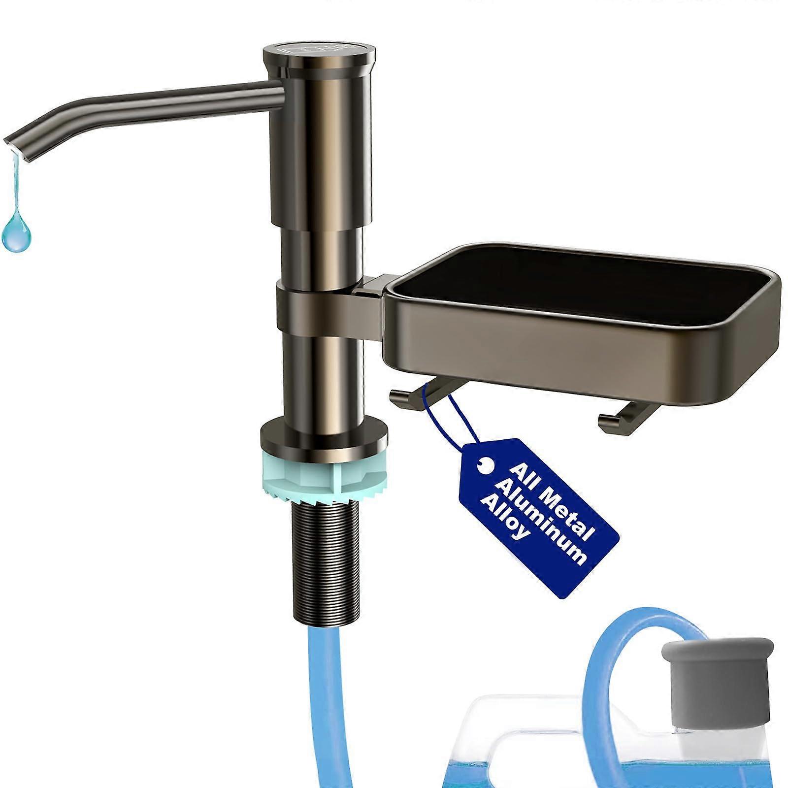 Kitchen Sink Soap Dispenser Builtin with Sponge Rack and Extension Tube, RustResistant Gray