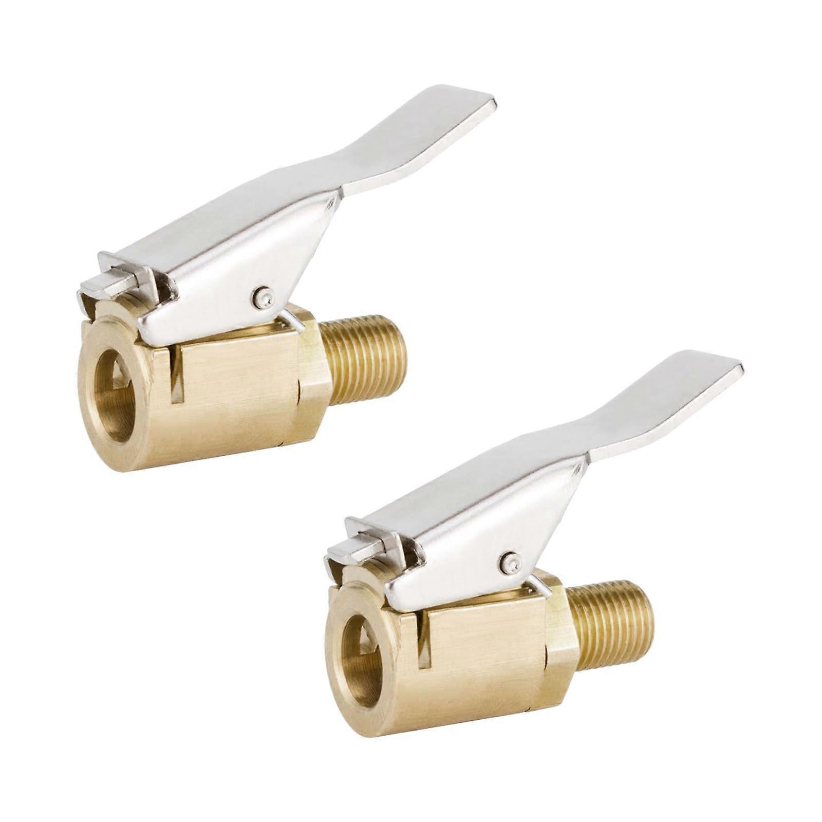 2PCS Brass Locking Tire Inflator Adapter Air Chuck with Airtight Valve Lock for Car and Bike