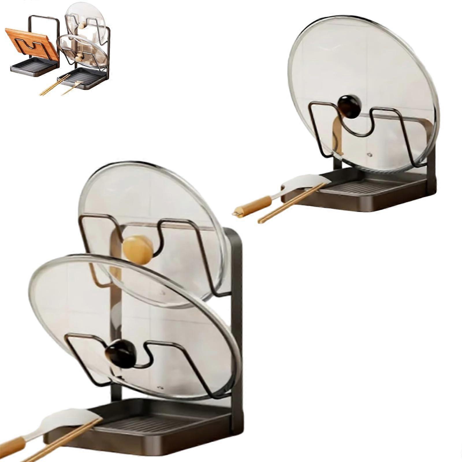 Pot Lid Holder with Spoon Rest, Countertop Rack Saves Space, Fits Multiple Lid Sizes, 2pcs