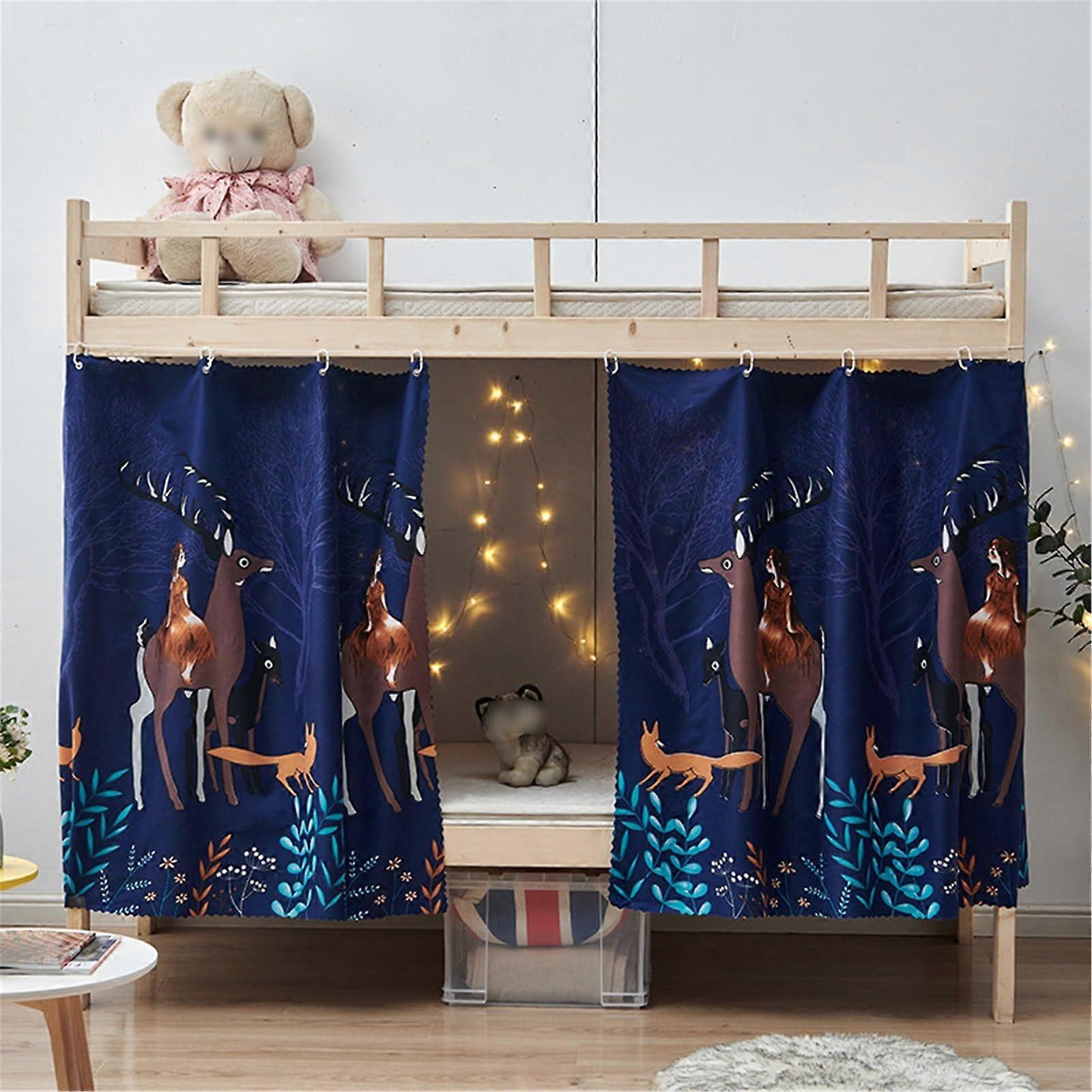 Bunk Bed Curtains Set for Loft and Bottom Bunks, Light Blocking Breathable Fabric, Deer Design