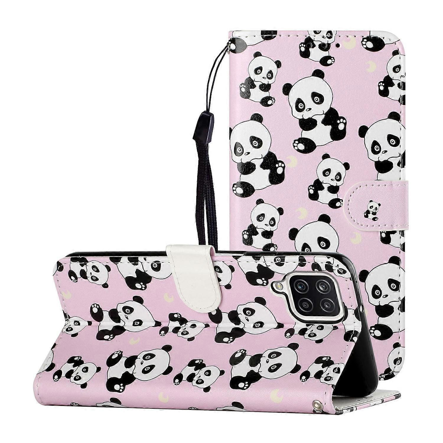 Embossed Patterned Wallet Stand Leather Phone Case with Strap for Samsung Galaxy A12