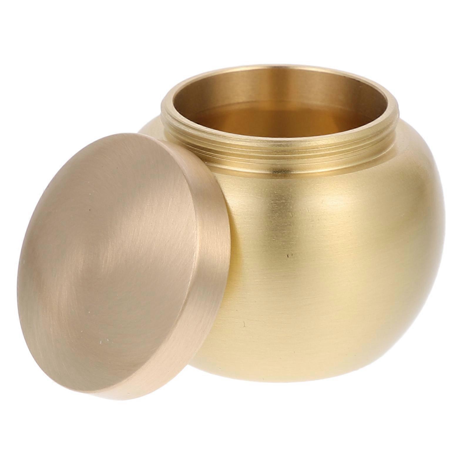 Mini Copper Bone Ashes Box Urn for Storage Golden Round Container