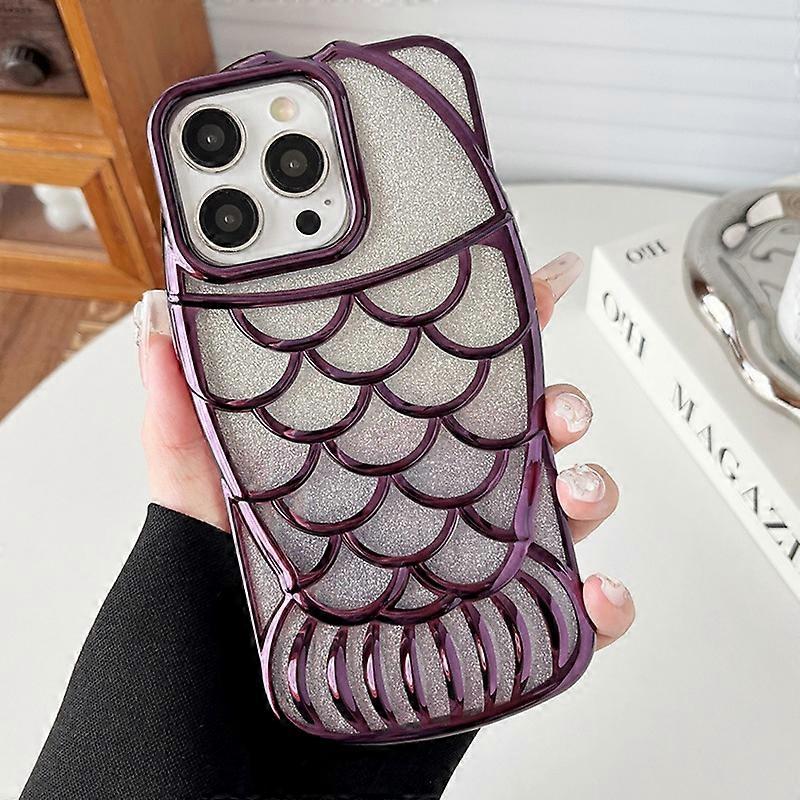 For iPhone 14 Pro Max Case Glitter Fish Shape TPU Electroplating Phone Cover