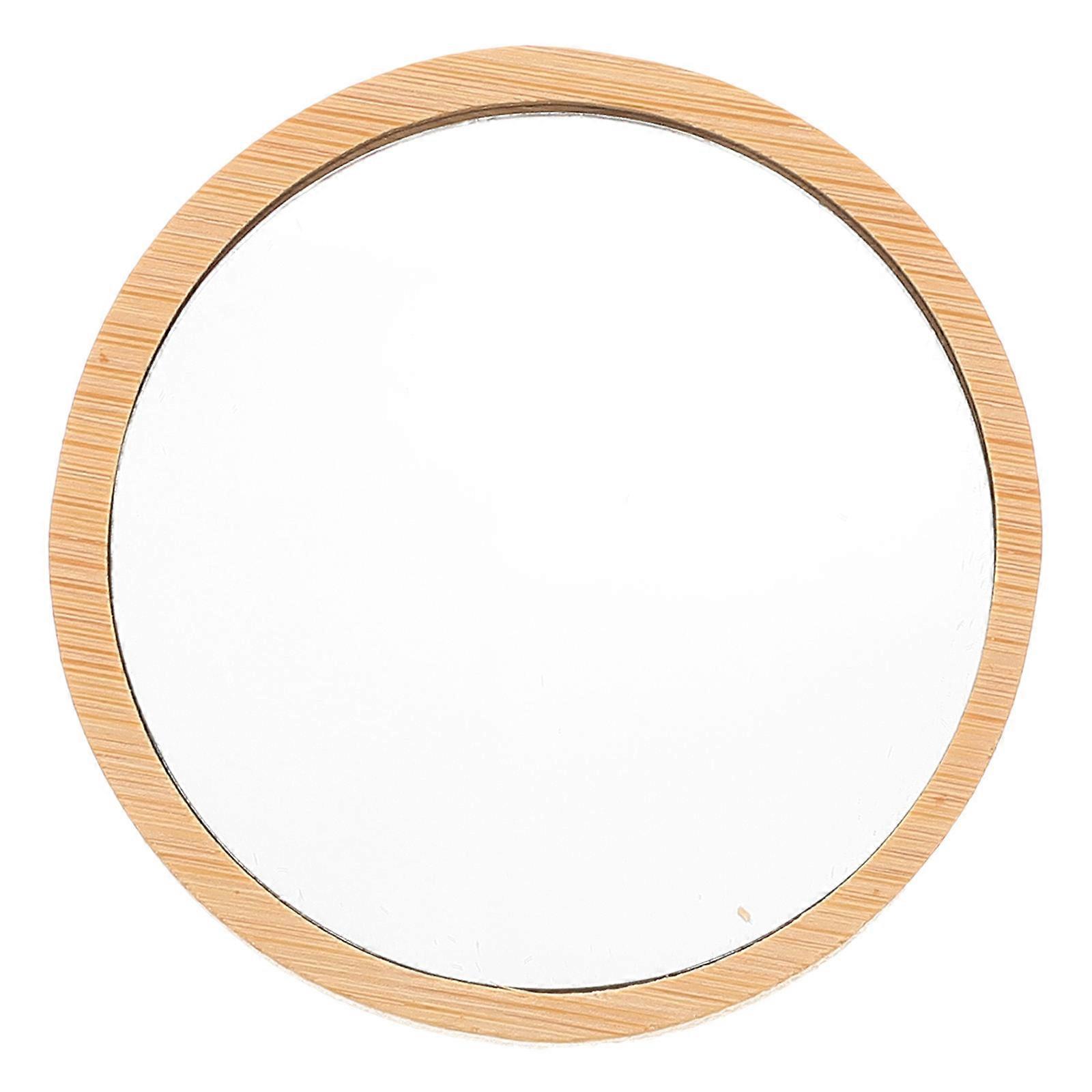 Portable Wooden Mini Makeup Mirror Small Round Hand Mirror for Women and Men 1 Piece