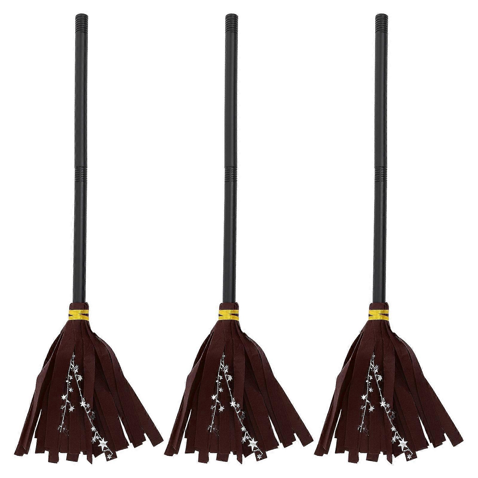 Cosplay Witch Broom Plastic Halloween Witch Broom Prop 3Pcs Pack