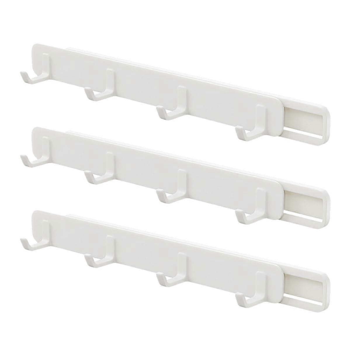 Sliding Hook Rack with Retractable Hooks, Wall Mounted Organizer for Kitchen Bathroom Closet, 3Pcs
