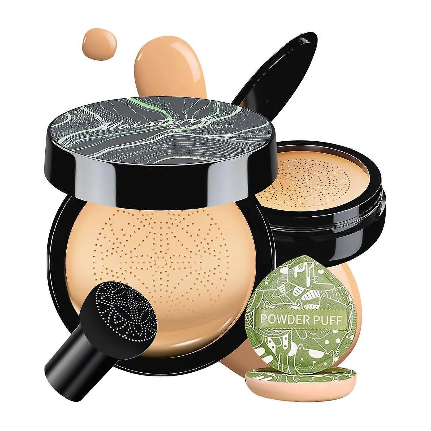 BB Cream Cushion Foundation with Sponge  LongLasting Full Coverage, Moisturizing Brightening Buff Beige