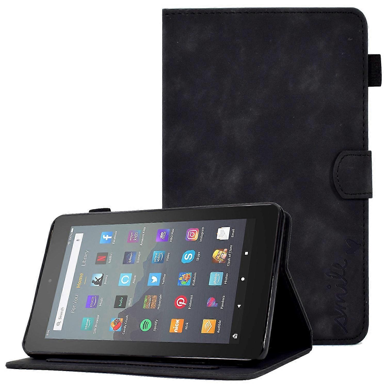 For Amazon Fire 7 (2015)/(2017)/(2019) Heart Shape Imprinted Full Protection Shell Solid Color PU Le