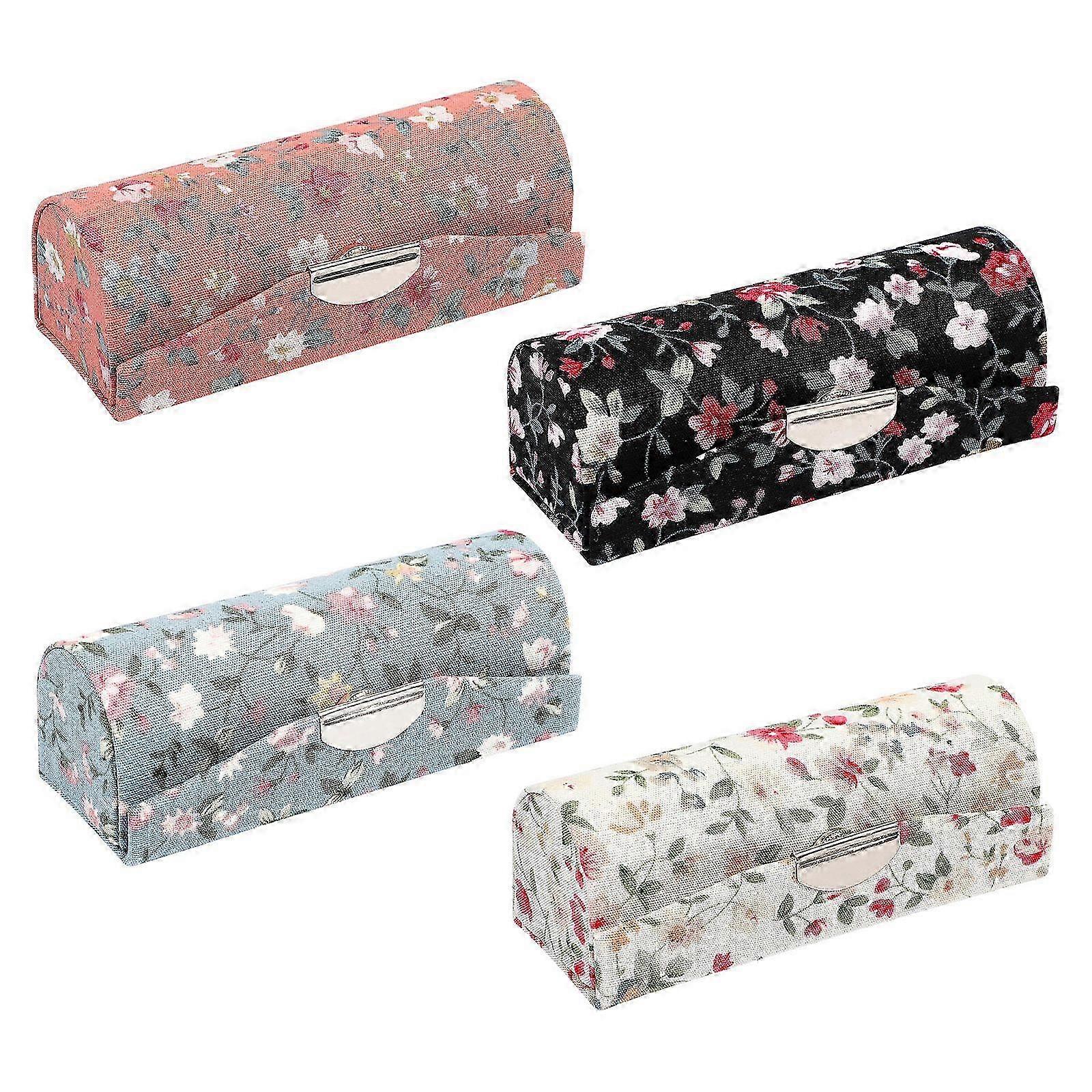 Lipstick Holder Embroidered Rectangular Lipstick Storage Solution Assorted Color with Mirror Design 4Pcs