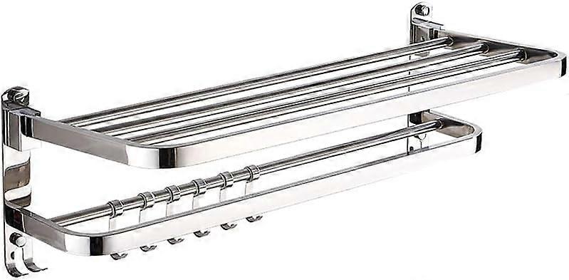 Bathroom Wall Shelf 304 Stainless Steel Rack with Movable Hooks White 58cm SpaceSaving Rust