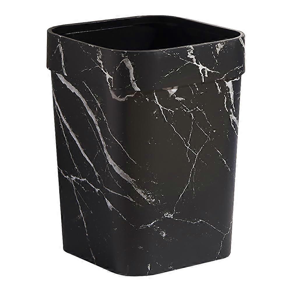 Bathroom Trash Can with Modern Marble Texture, Square Plastic Waste Bin for Home and Office