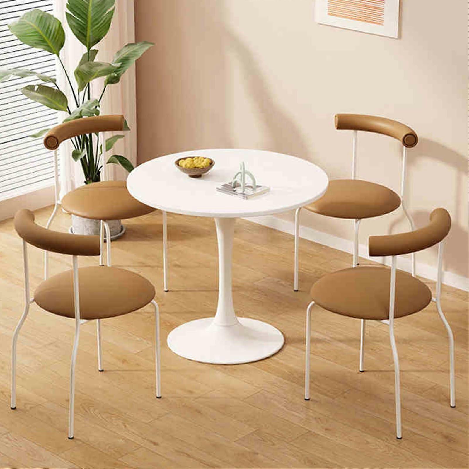 Compact 5 Piece Round Dining Table Set with Ergonomic Chairs, SpaceSaving Brown 31.4in