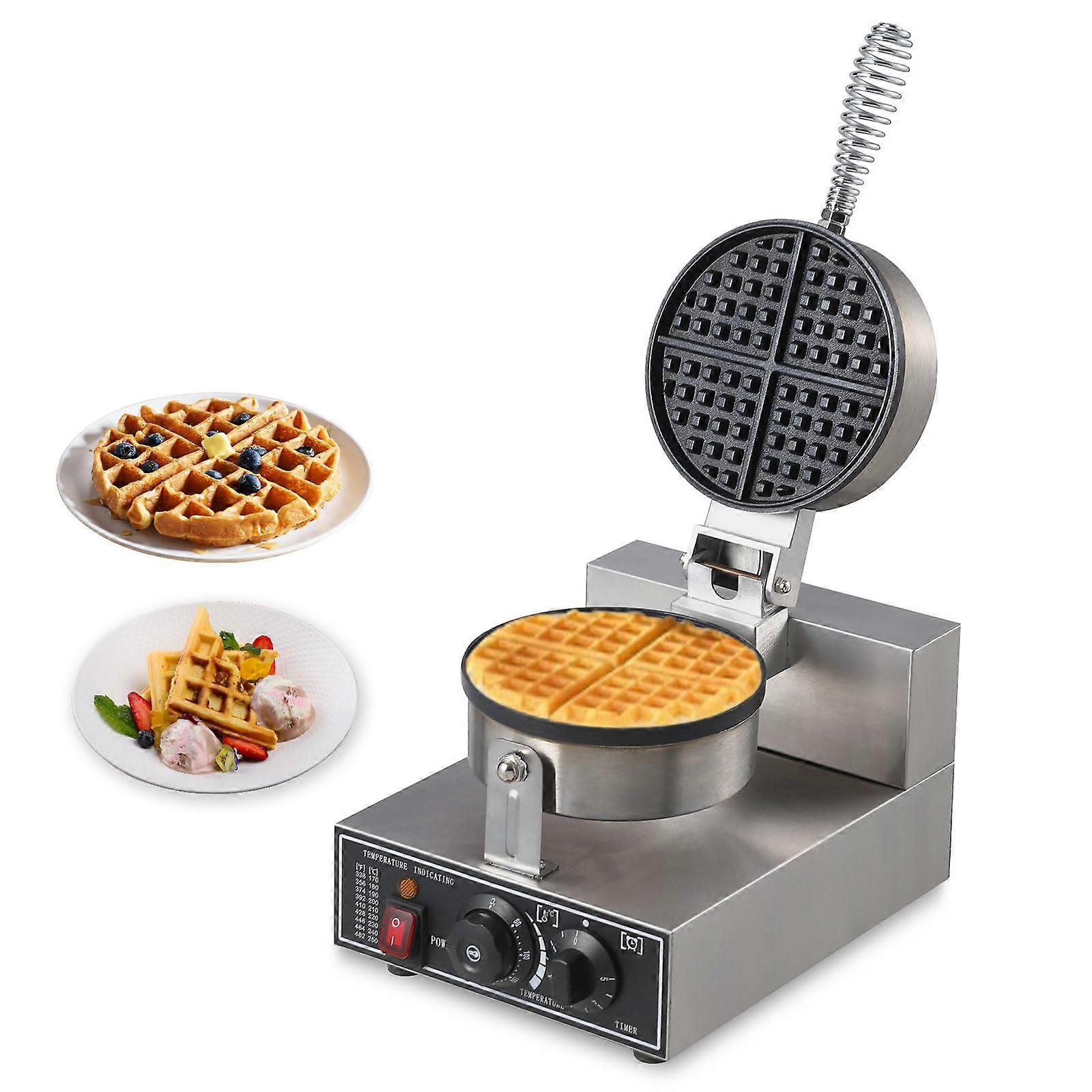 Commercial Waffle Maker Stainless Steel NonStick Rotating Waffle Iron with Adjustable Temp and Timer