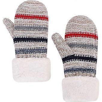 Women Winter Knitted Gloves Fleece Lined Knit Gloves Women Full Fingers Thickening Winter Warm Mittens Knit Mittens Stripe Design Knitted Mittens Ther