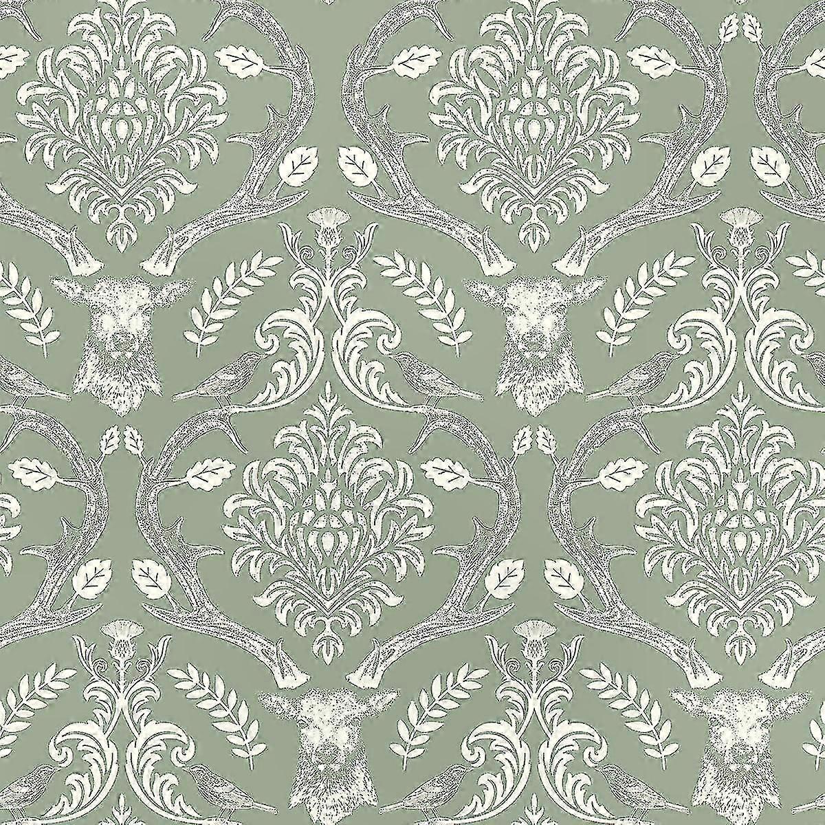 Sage Green Damask Pattern Wallpaper 923706