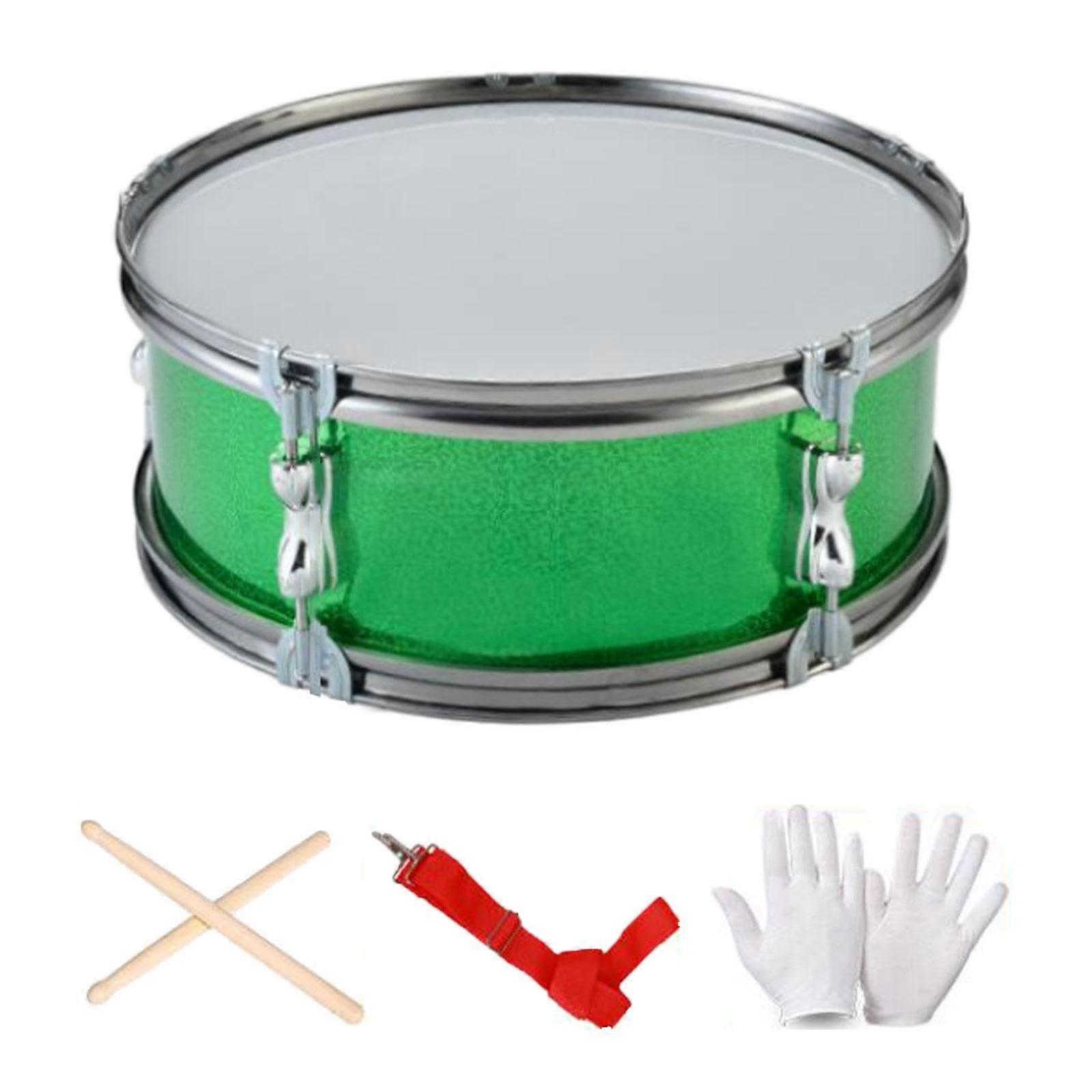 13 Inch Snare Drum for Beginners with Practice Gloves, Lightweight Green Monophonic Audio Unit