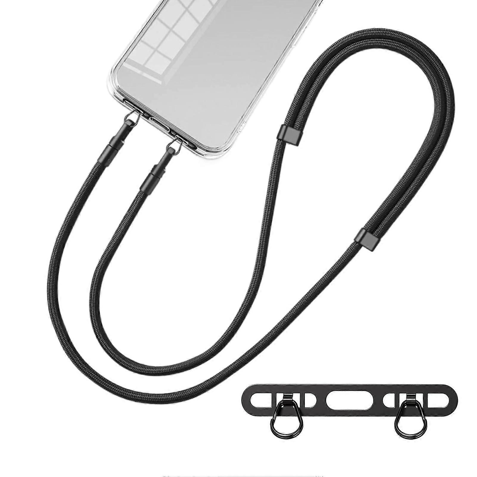 Adjustable Cell Phone Lanyard with Patch, Black Phone Neck Strap Double Buckle Design for iPhone