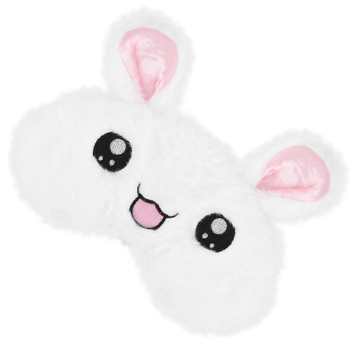 White Plush Sleep Mask with Cartoon Rabbit Pattern for Sleeping 1Pcs