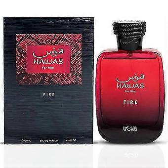 2025 RASASI Hawas Fire Eau De Parfum para hombre 100 ml (3,4 oz) - Perfume árabe intenso con esencia ardiente - Aroma lujoso y duradero global