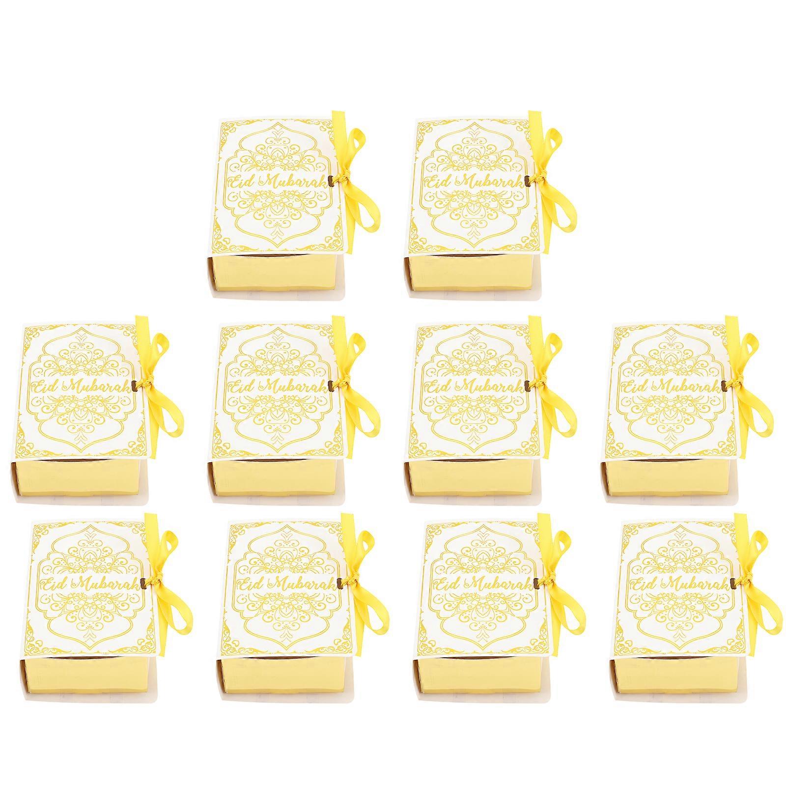 Eid Mubarak Candy Boxes Paper Gift Cases Rectangular Dust-Proof Storage 10Set