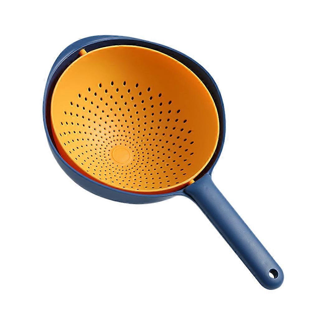 Double-Layer Kitchen Drain Basket for Vegetable Storage Blue Plastic