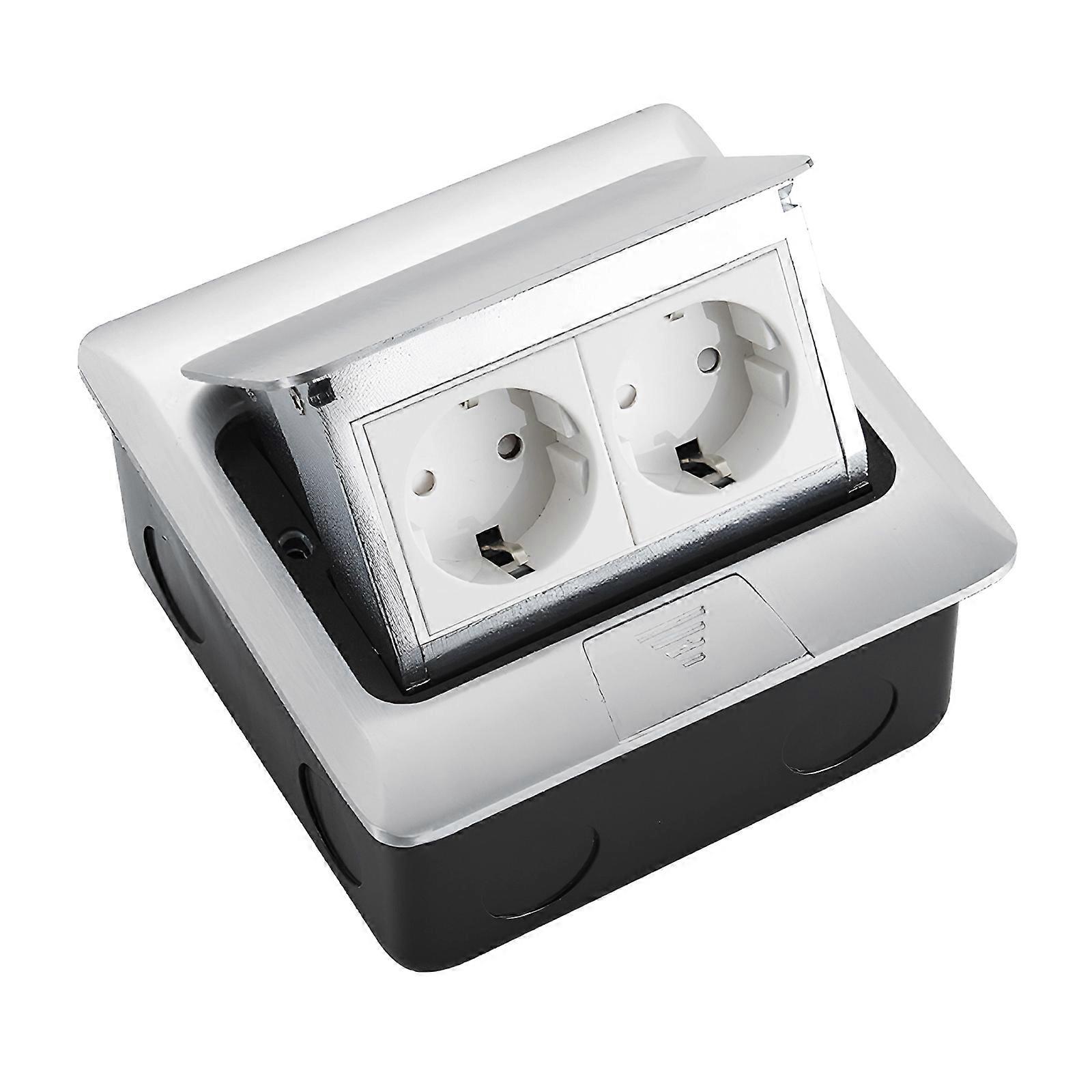 Flat Floor Concealed Socket Universal Power Outlet Double Socket Retractable Recessed Socket for Kitchen, Worktop  Silver