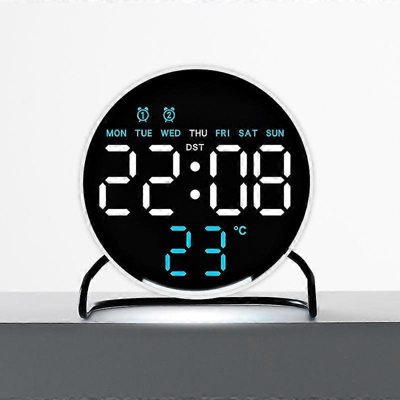 Desktop LED Clock Round White Shell Blue Light