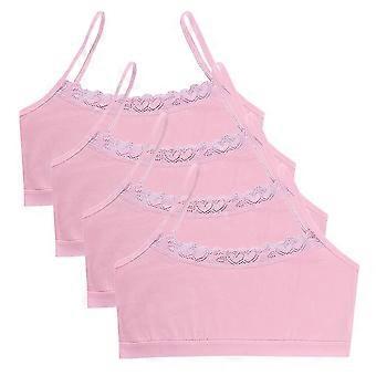 4pcs Girls Training Bra Girls Lace Cotton Training Bras Breathable Sports Cami Bras Strap Bralette,aged 8-14 Pink