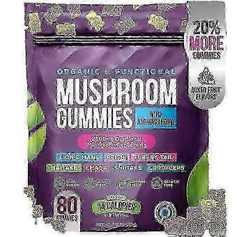 80 Count Vegan Low Calorie Daily Nutrition Chews, Mixed Fruit Flavor Multi Functional Mushroom Gummies for All Day Adult Household Supplement