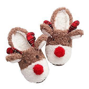 Reindeer Plush Slippers for Adults, Warm Cartoon Christmas House Slipper Shoes, Cozy Winter Indoor Footwear with Fluffy Sherpa Lining, Funny Cute Nove