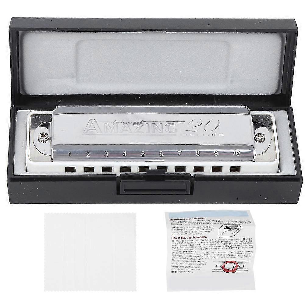 White 10-Hole Blues Harmonica E Key 1.0mm Brass Base Beginner Wind Instrument