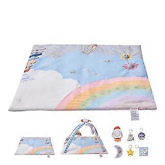 Baby Play Gymnastikmatte, Bauchmatte mit 6 sensorischen Spielzeugen, Baby Aktivitätsmatte mit leuchtendem musikalischen Raketenspielzeug für Säuglinge von 0-18 Monaten