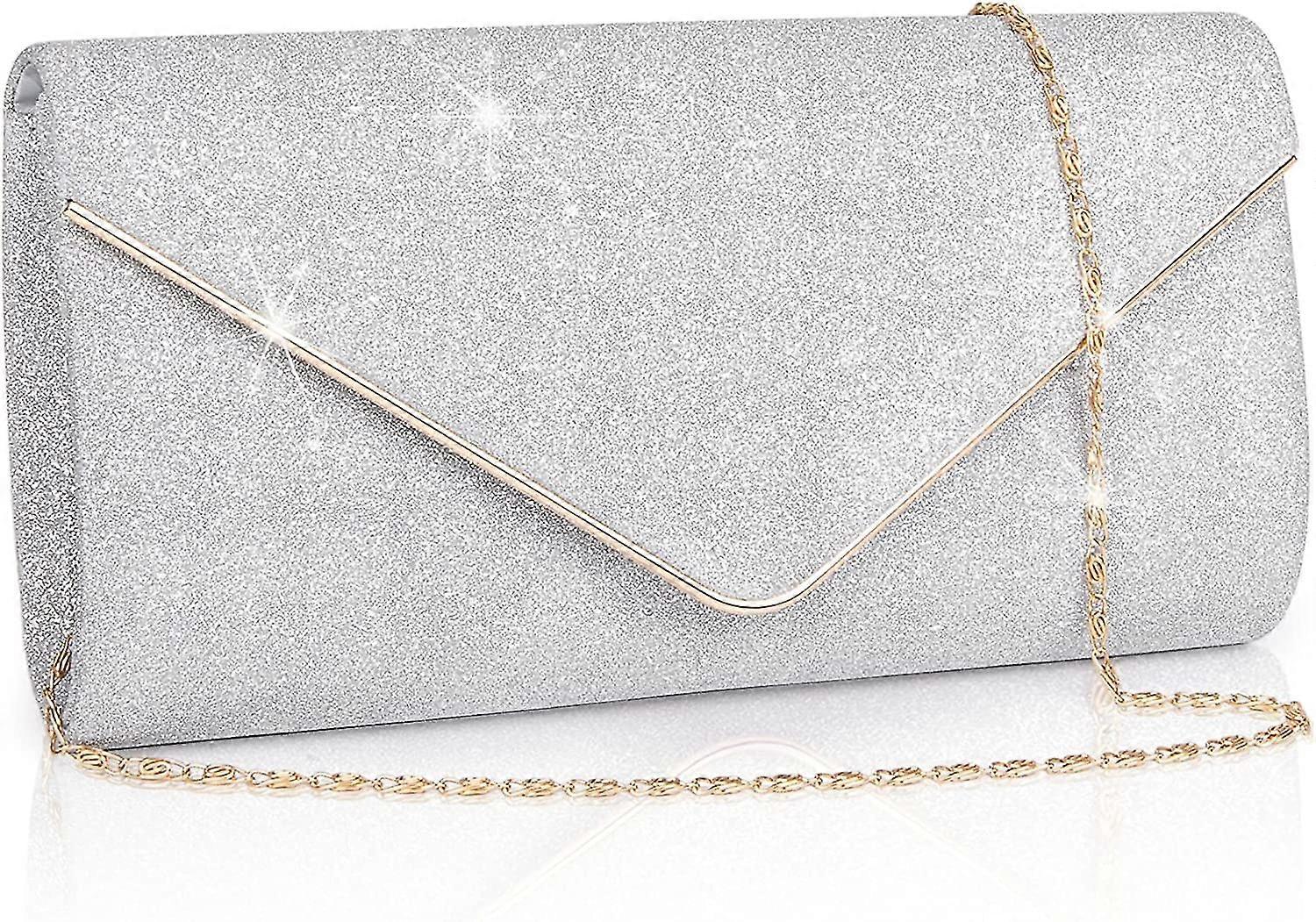 Glitter Handbag With Detachable Chain (silver)