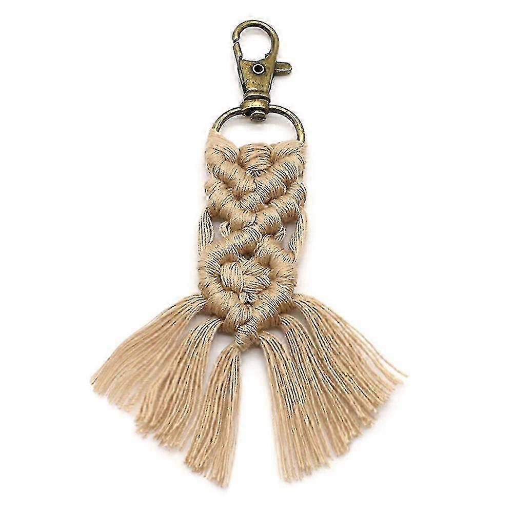 Woven Key Ring With Tassels, Light Brown