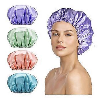 Reusable Shower Cap for Women, Double Layer Waterproof, Hair Protection, Elastic Rope, Multipurpose, 4 Colors
