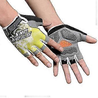 Silicone MTB Road Riding Gloves Anti-slip Anti-sweat Half Finger Camping Hiking Gloves Gym Fitness Gloves Sports Gloves Yellow L
