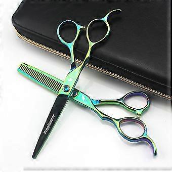 Left Handed Hair Cutting Scissors 6 Inch Set with Thinning Shears, Ergonomic Salon Barber Kit 440C Steel