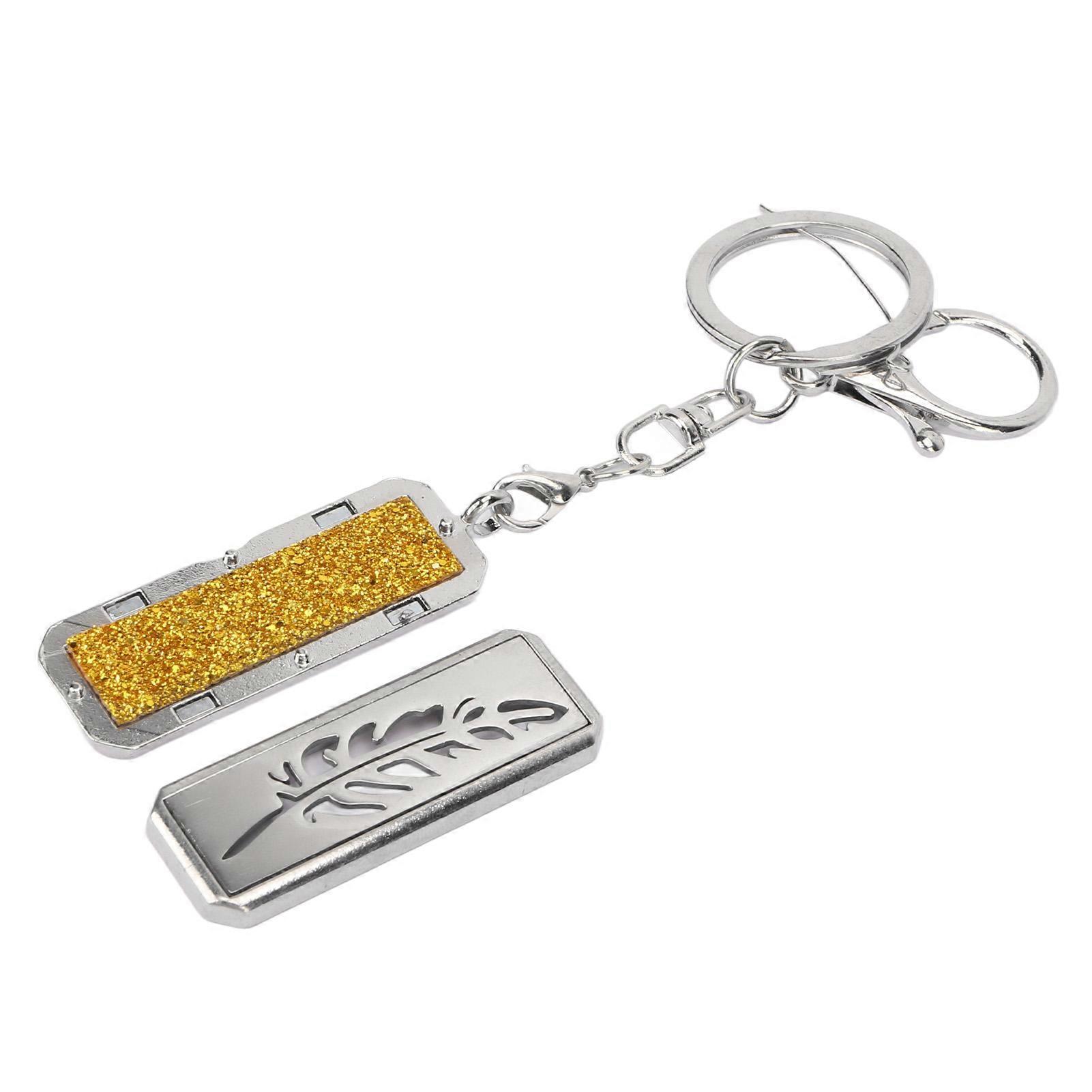 Aromatherapy Essential Oil Diffuser Keychain Stainless Steel Rectangular Hollow Leaf Pattern Pendant Key Ring G0304
