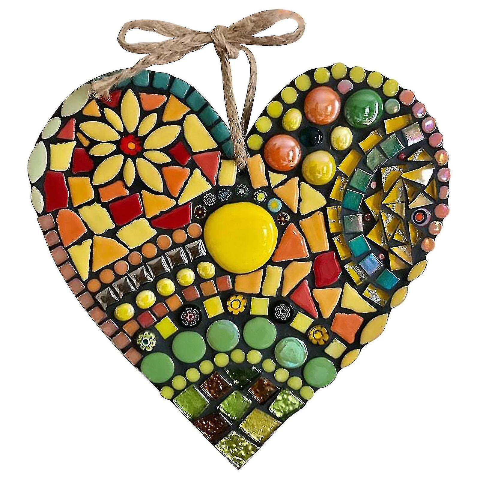 Colorful Mosaic Heart Hanging Ornament Romantic Retro Resin Crafts For Home