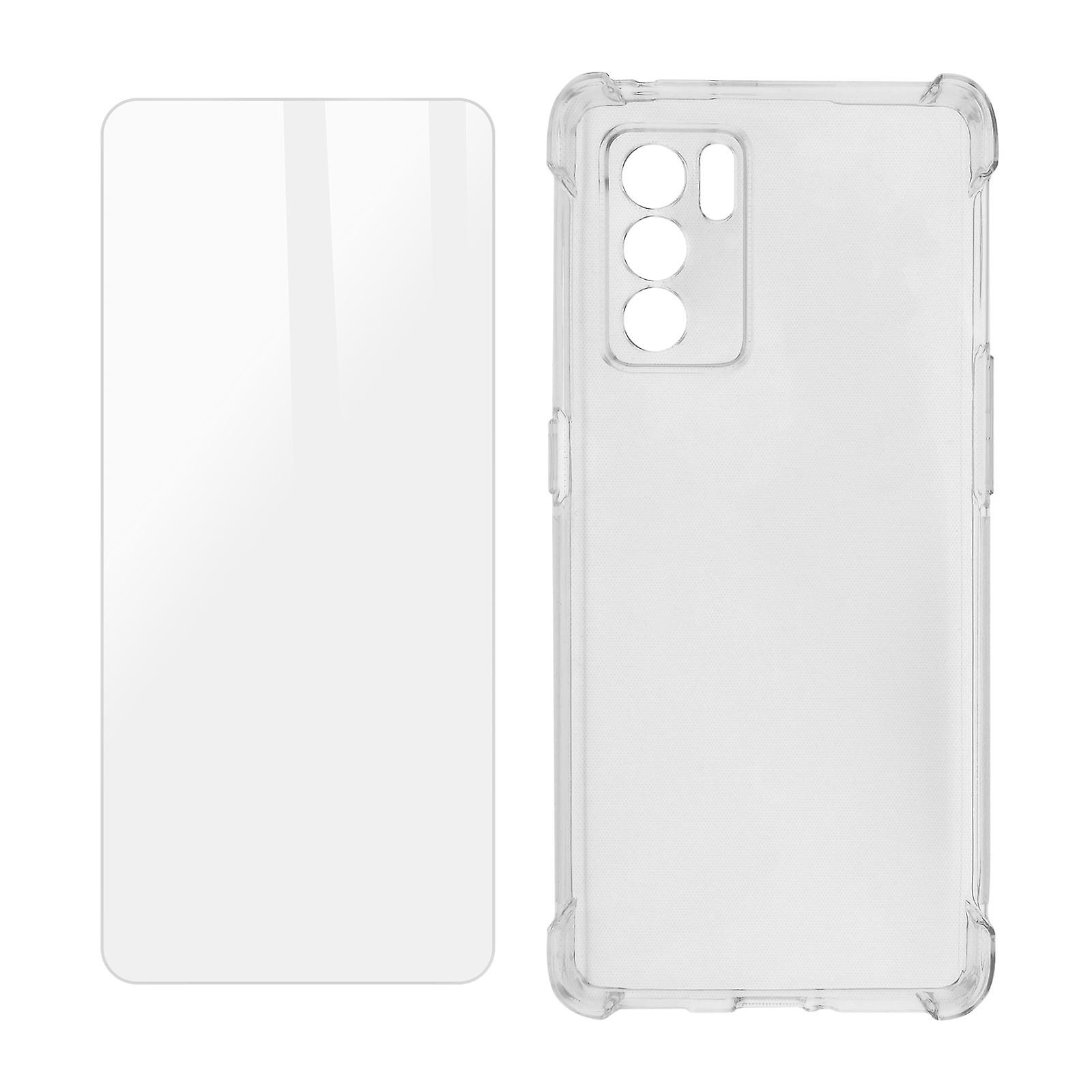 Pack de protecção Oppo Reno 6 capa macia e vidro temperado transparente