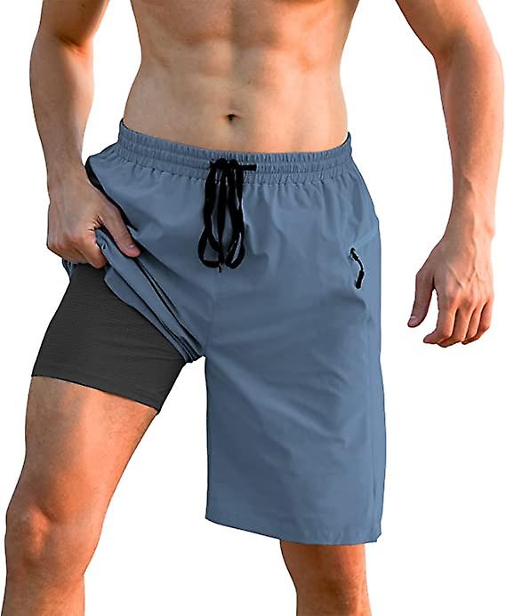 Swim Trunks With Compression Liner 2 In 1 Board Shorts 9 Inch Quick Dry Swimming Trunks With Zipper Pockets