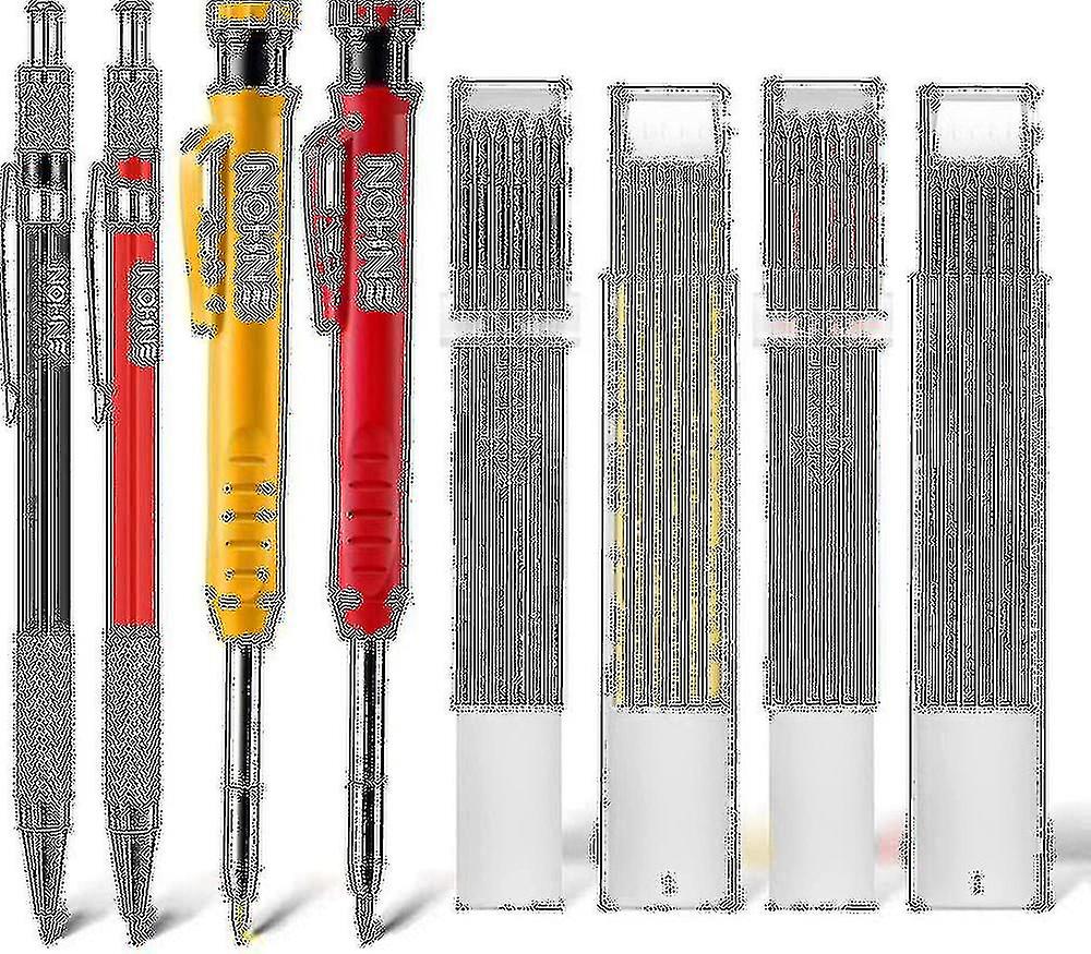 Set Of Carpenter's Pencils Deep Hole Markers With 40 Pencil Leads, 4 Mechanical Pencils With Built-in Sharpener, Carpenter's Pencils Marking Tools For