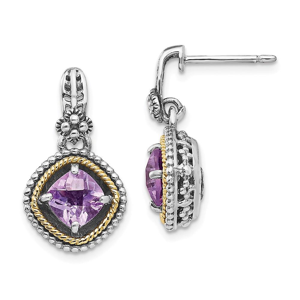 925 Sterling Silver Polished Prong set Post Artisan Oxidized With 14k 1.71Pink Amethyst Earrings 22x12mm Wide Stud Earri
