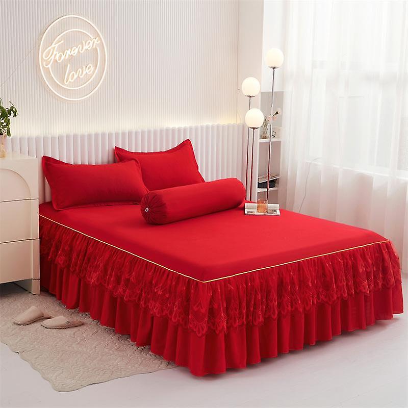 3 Peças de Renda Colcha Saia de Cama Colcha Colcha Conjunto de Fronhas Afiadas Microfibra Plissado Saia de Cama