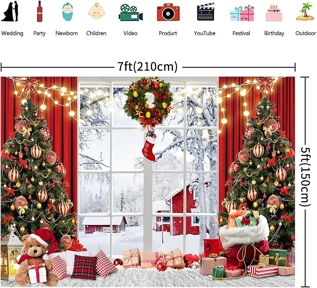 7x5FT Christmas Backdrop Christmas Photo Winter Window Xmas Tree Gifts ...