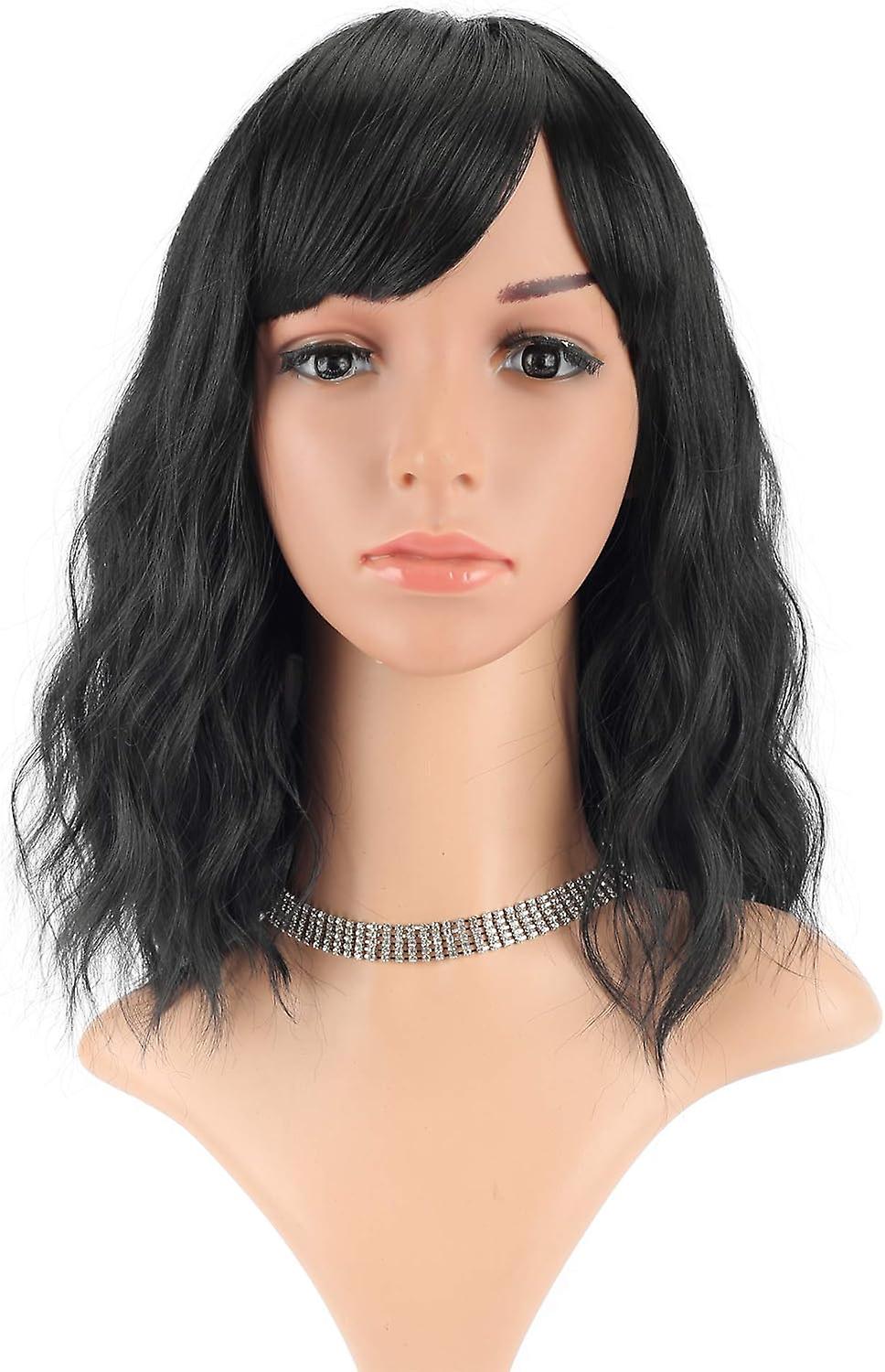 Black Wigs With Bangs Shoulder Length Bob (14'' Black Color)