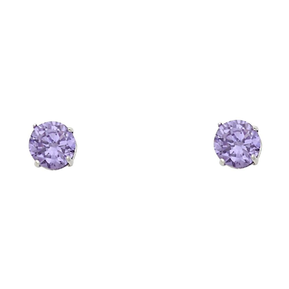 14Kホワイトゴールドラウンド4mmスクリュースタッド2月誕生日イヤリング-女性用スタッドイヤリング