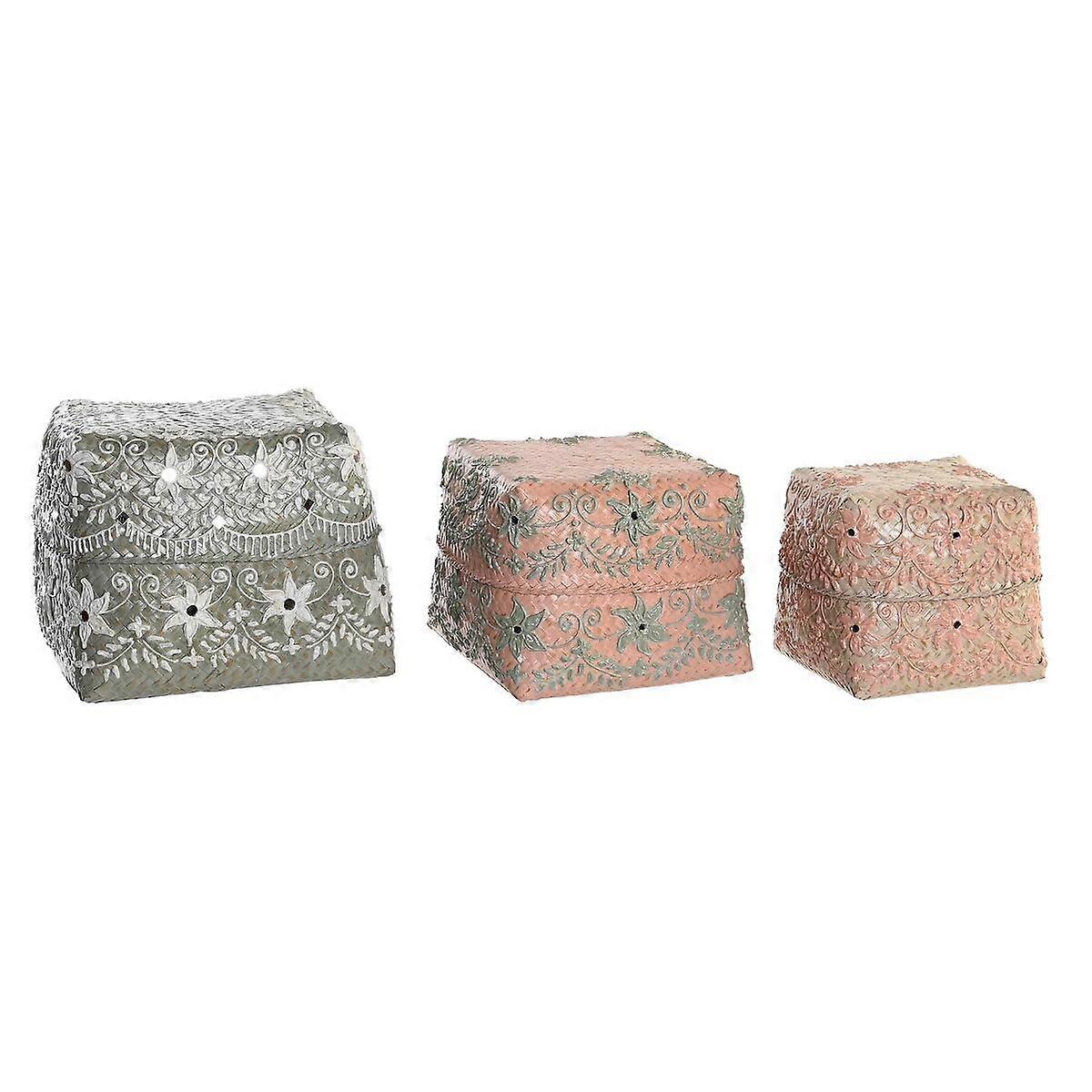 Set of decorative boxes DKD Home Decor Multicolour Bamboo Boho (3 Pieces)