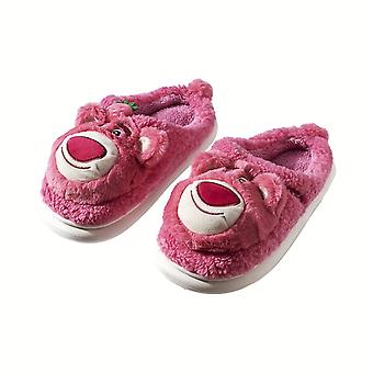 SBMLV Miniso & Disney Lotso Bear Slippers, Kawaii Warm & Comfy Plush Novelty Shoes, Indoor Non Slip Fluffy Slippers